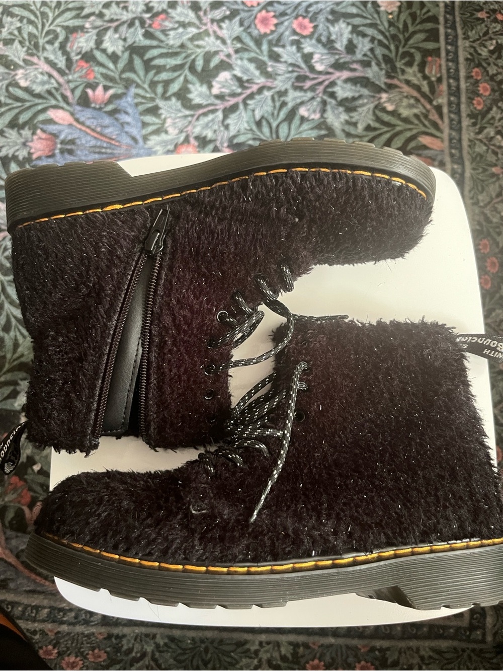 Dr. Martens Black Fuzzy Combat Boots
